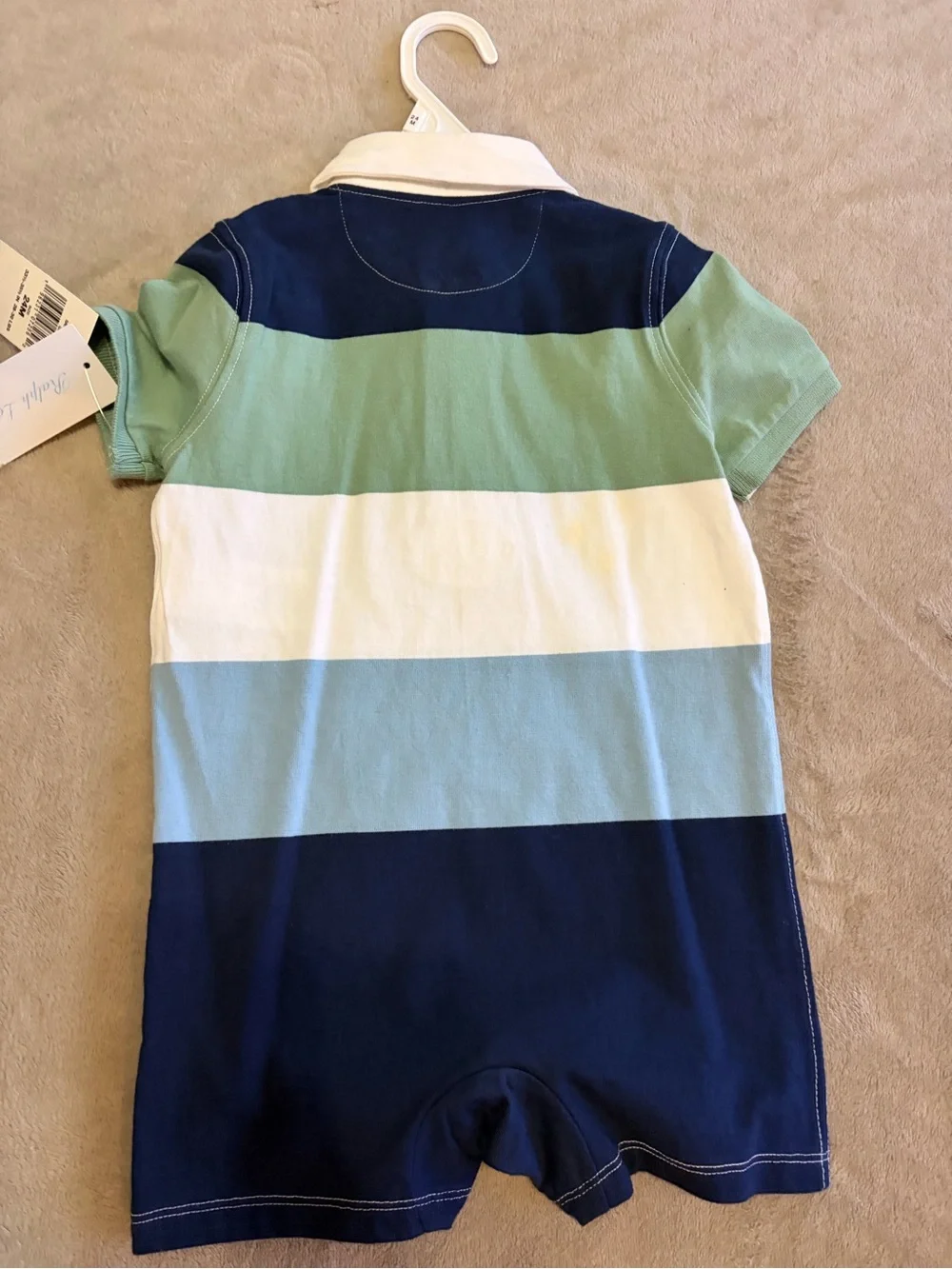 Ralph Lauren Striped Polo One-Piece Romper in Navy, Mint, White & Light Blue